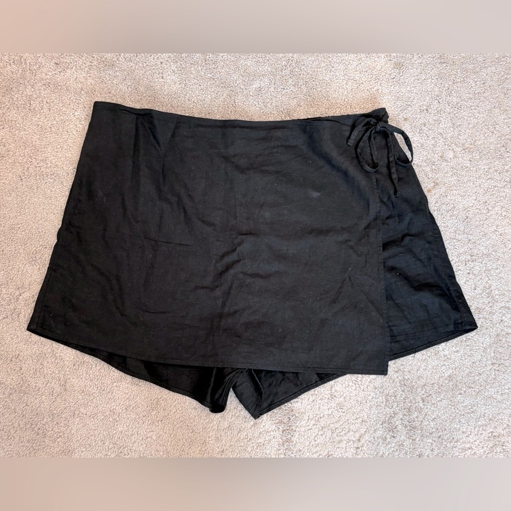 High Waisted Linen-Blend Wrap Front Skort